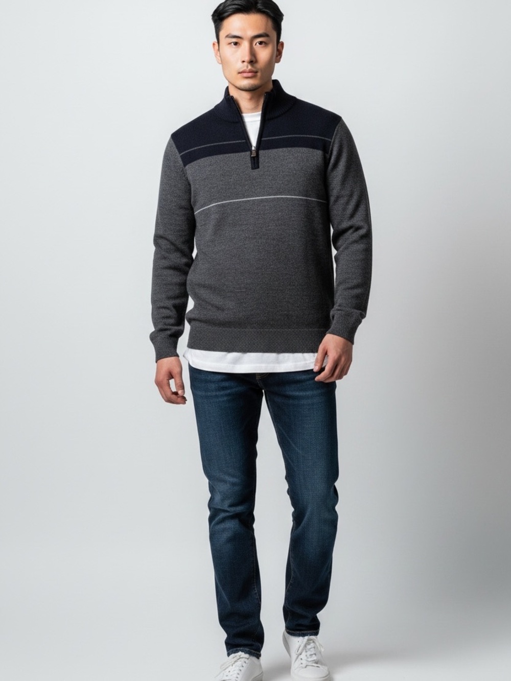 Dockers Men's Black and Gray Quarter Zip-Sweater